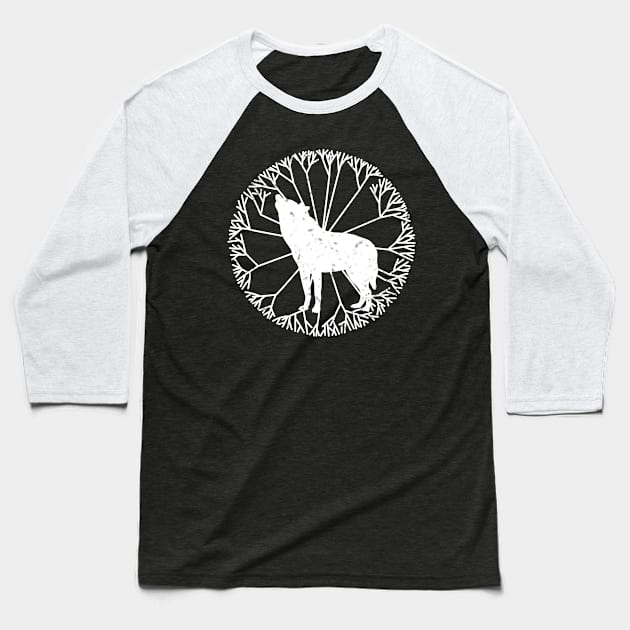 Wolf with Cycle Tree Baseball T-Shirt by AVEandLIA